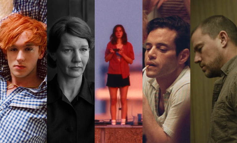 Five vertical stills from film selections featured at the Adelaide Film Festival showing diverse characters and cinema styles side by side.